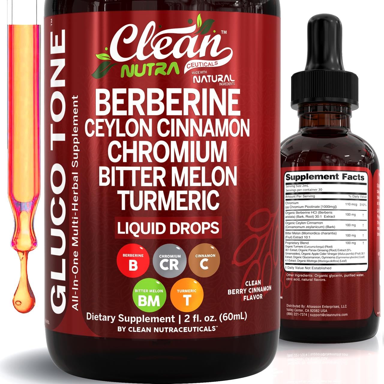 Clean Nutra Berberine bottle with cinnamon drops for a simple daily wellness ritual.