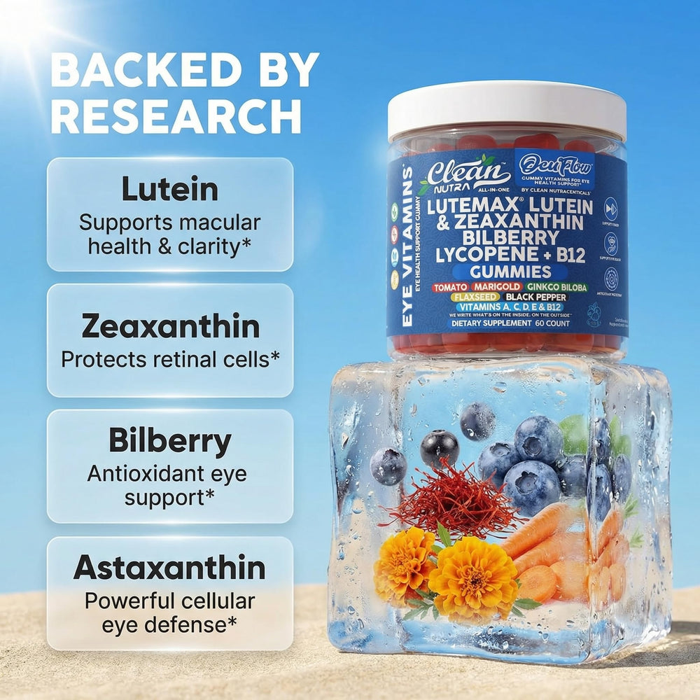 Clean Nutra bilberry gummies pack emphasizes berry-powered eye nutrition.