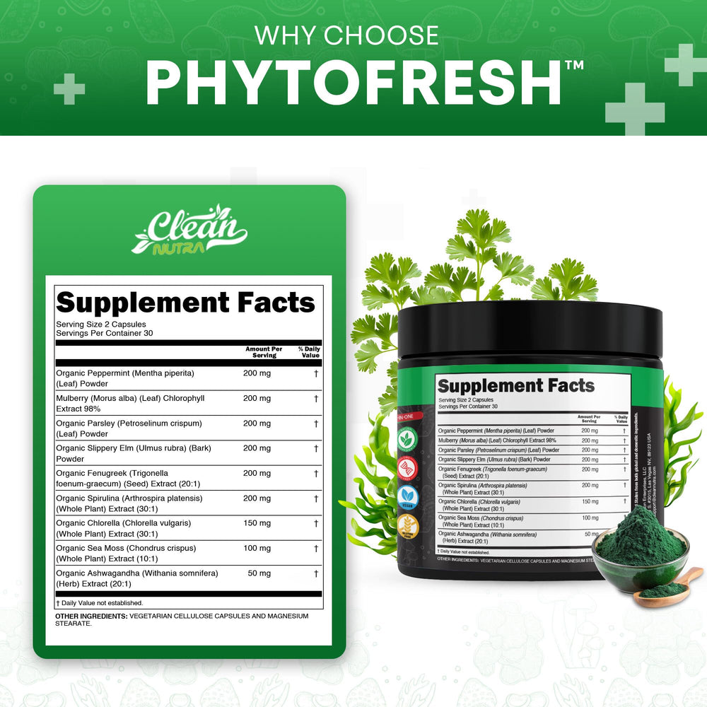 Ashwagandha root and seaweed minerals in Clean Nutra blend for stress-aware focus