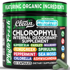 Clean Nutra Chlorophyll bottle with capsules for daily detox and fresh energy