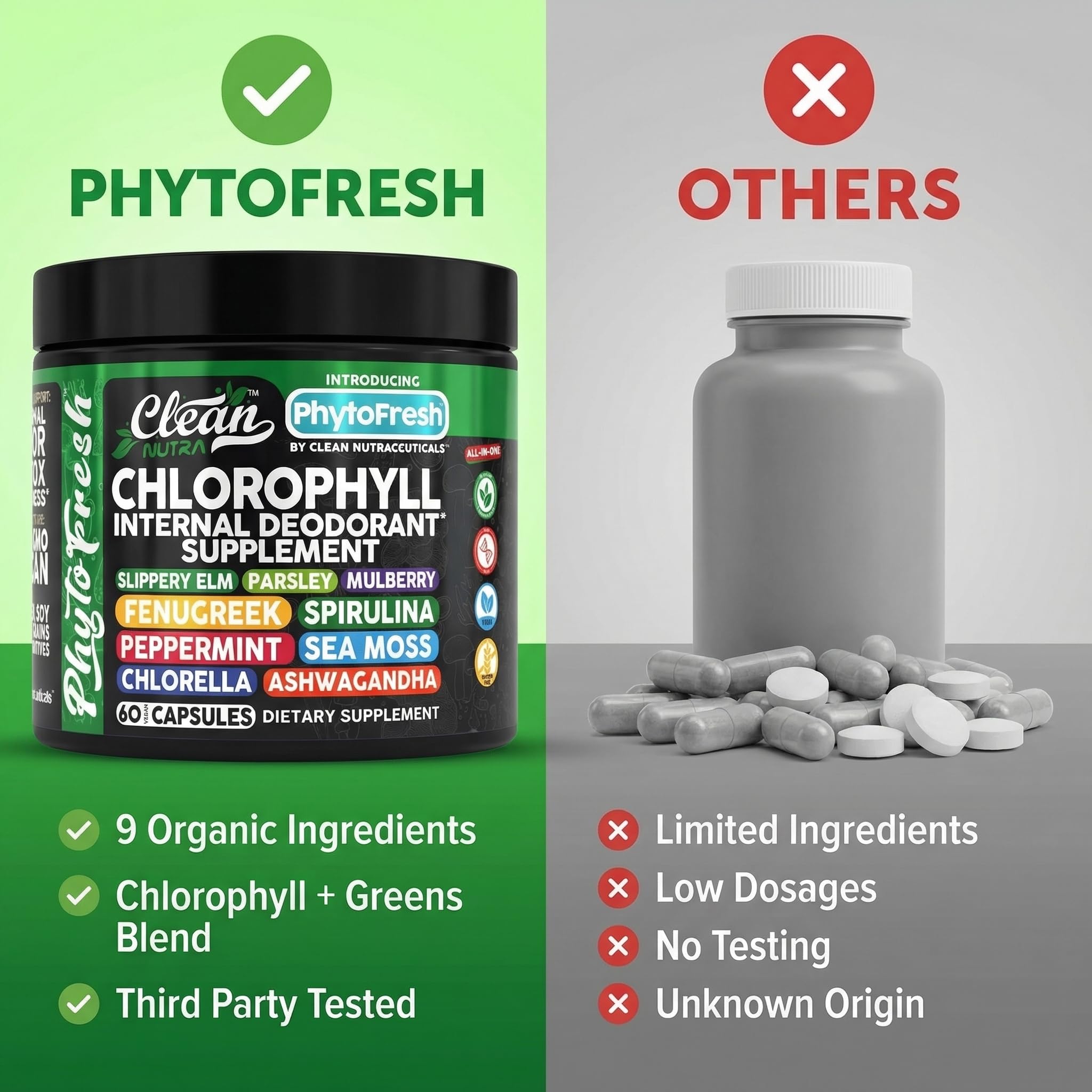 Peppermint leaves next to Clean Nutra bottle conveying refreshing flavor