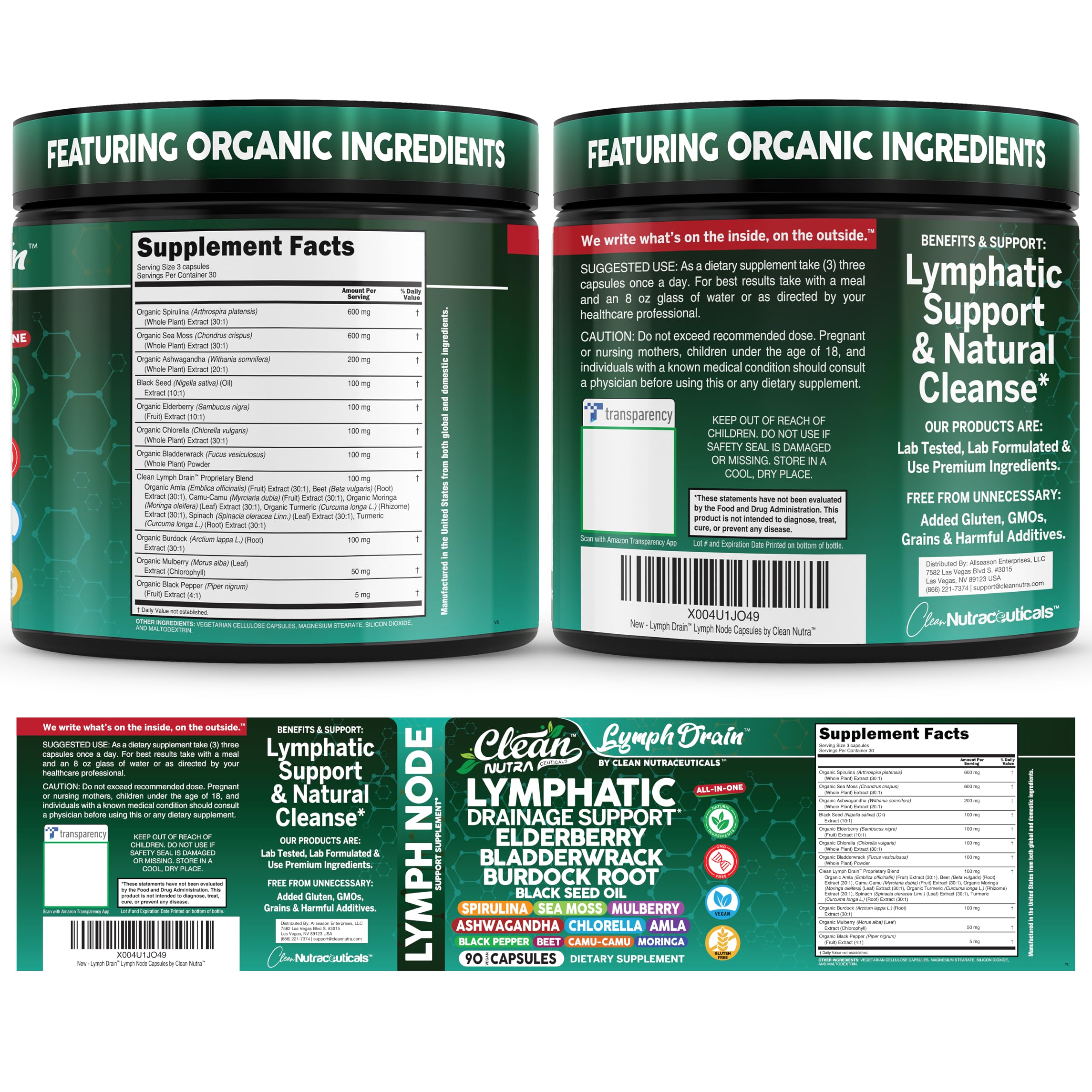 Clean Nutraceuticals Lymphatic system blend featuring multiple botanicals for holistic daily wellness.