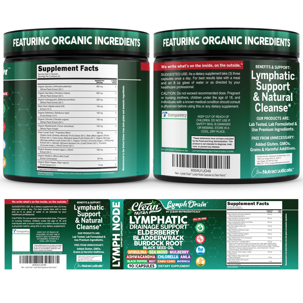 Clean Nutraceuticals Lymphatic system blend featuring multiple botanicals for holistic daily wellness.