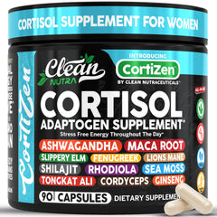 Clean Nutra Cortisol for Women bottle front with adaptogenic blend for daily vitality