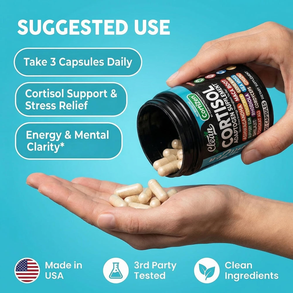 Clean Nutra Cortisol bottle on table in a calm daily routine