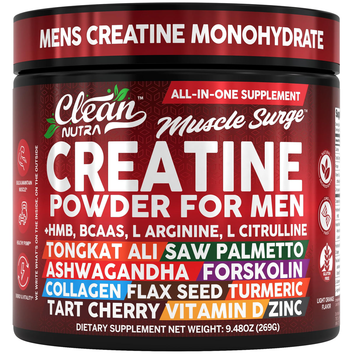 Clean Nutra Creatine Powder Bottle with clear label supports tough training sessions.