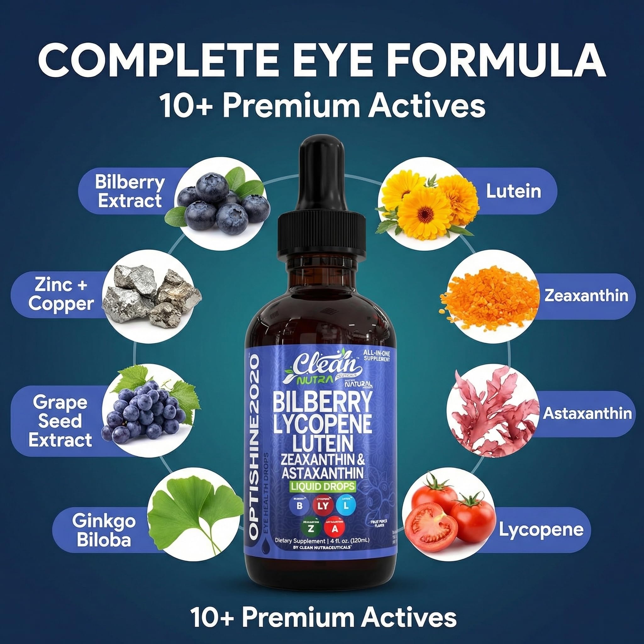 Clean Nutra Eye Drops bilberry ingredient emphasizes natural antioxidants.