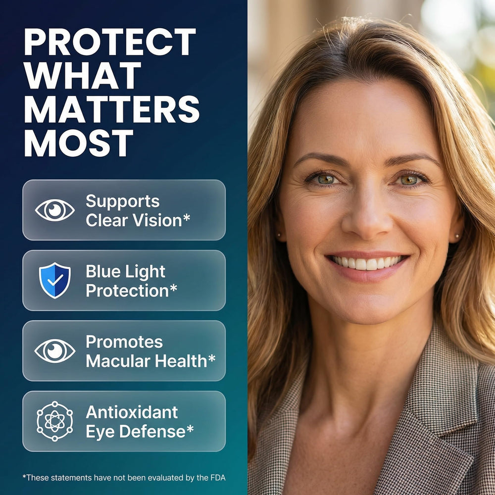 Clean Nutra Eye Drops bottle closeup highlights purified ingredients for daily eye support.