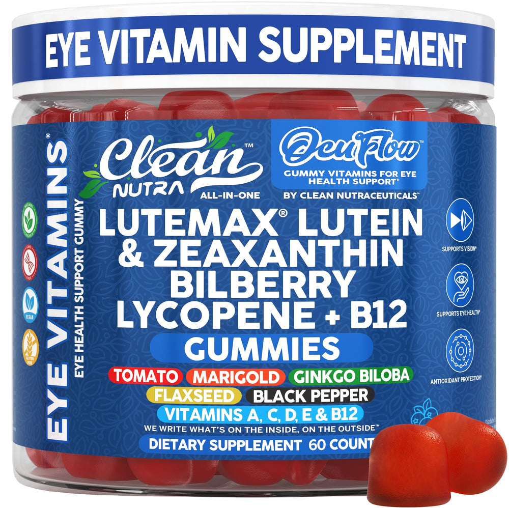 Clean Nutra eye vitamins gummies bottle front supports daily eye comfort and focus.