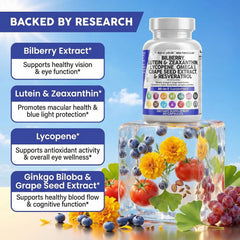 Clean Nutra Eye Vitamins ingredients image features lycopene and grape seed antioxidants