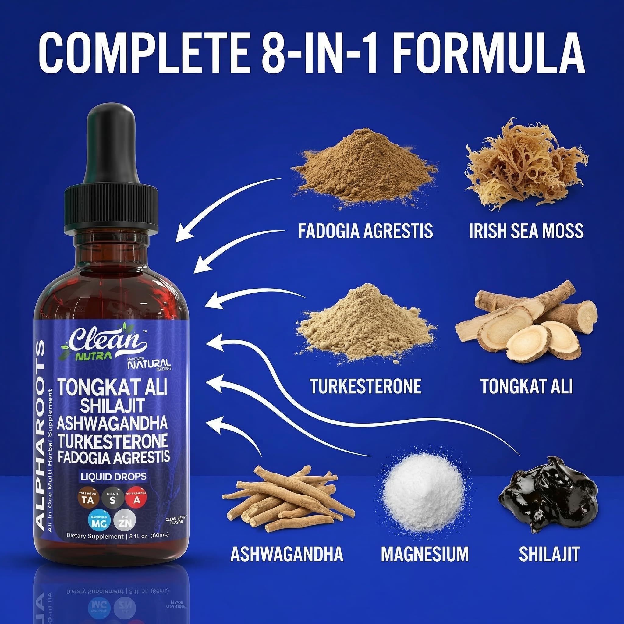 Clean Nutra Fadogia Agrestis Liquid Drops bottle for vitality and well-being