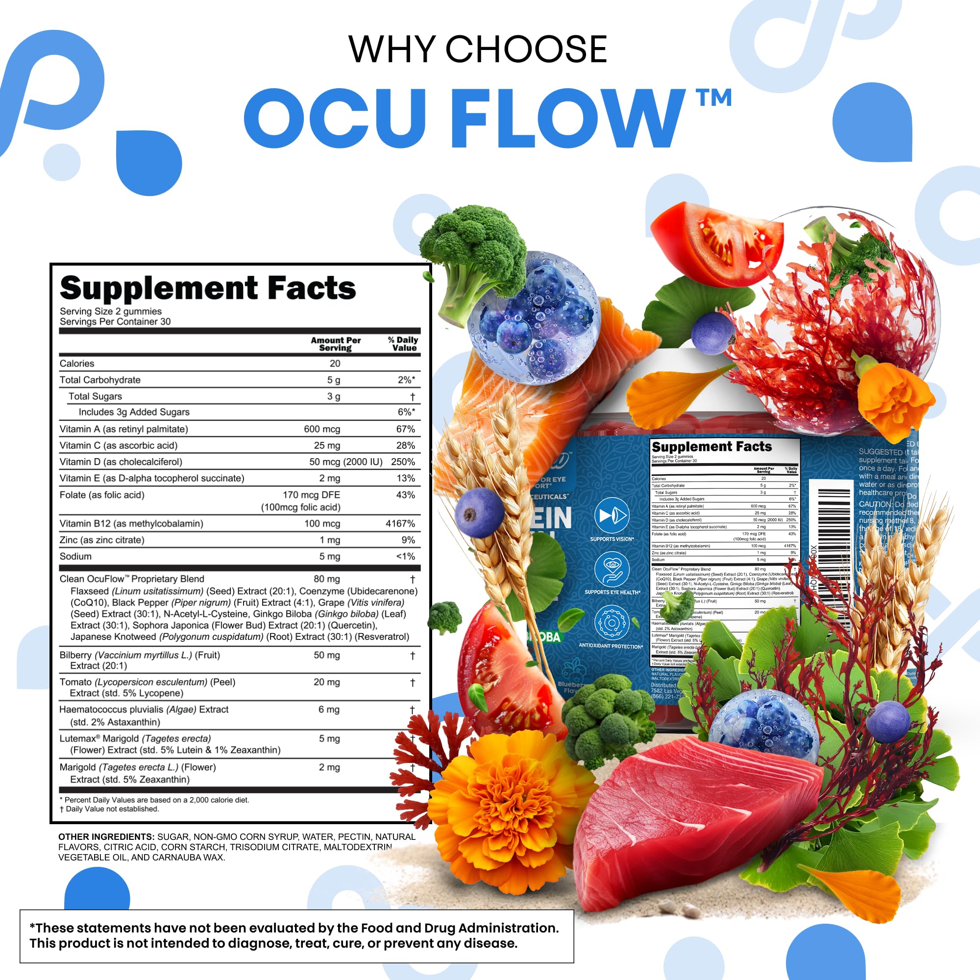 Clean Nutra ginkgo biloba marigold ingredients closeup emphasizes botanical eye support.