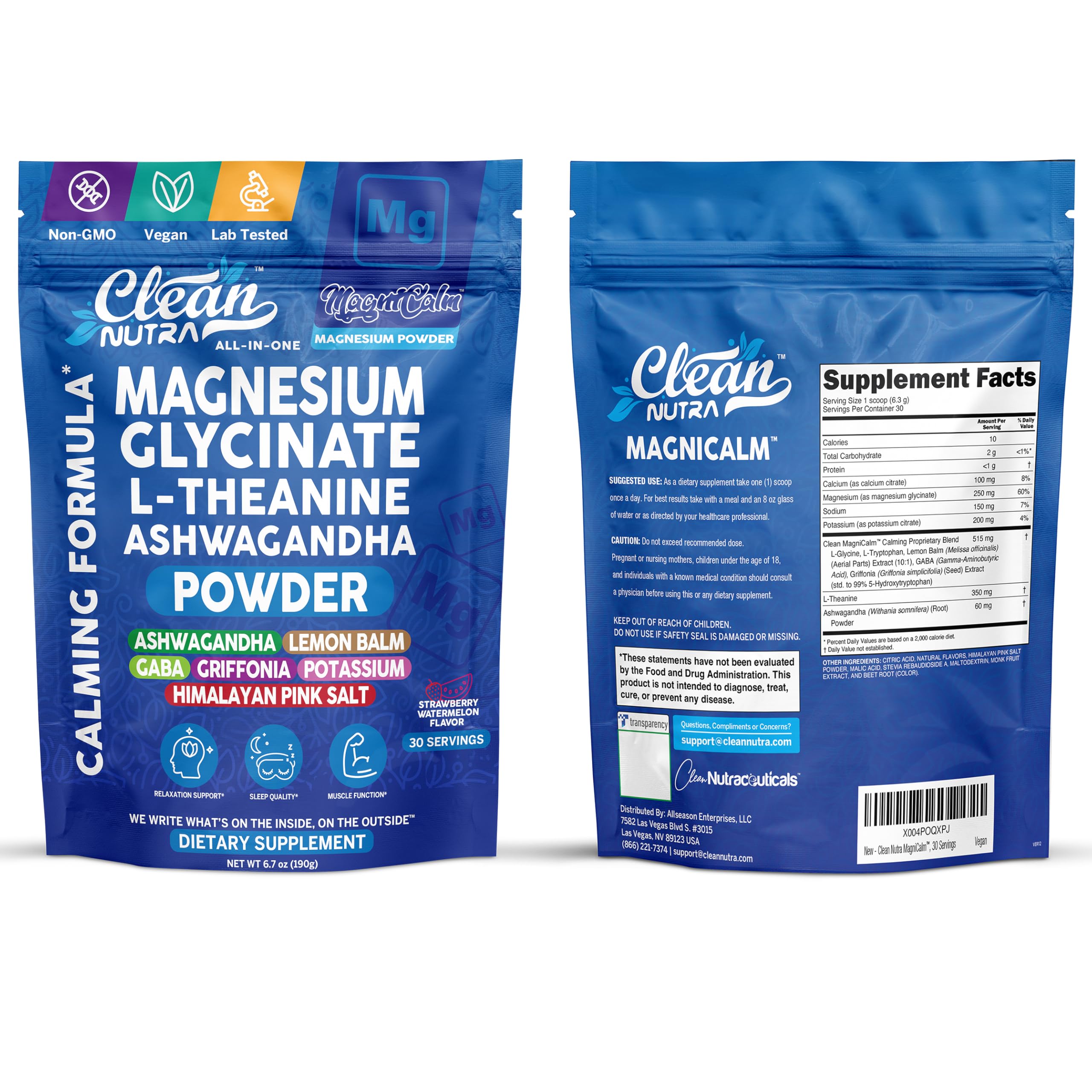 Clean Nutra ingredient panel highlights magnesium and botanicals.