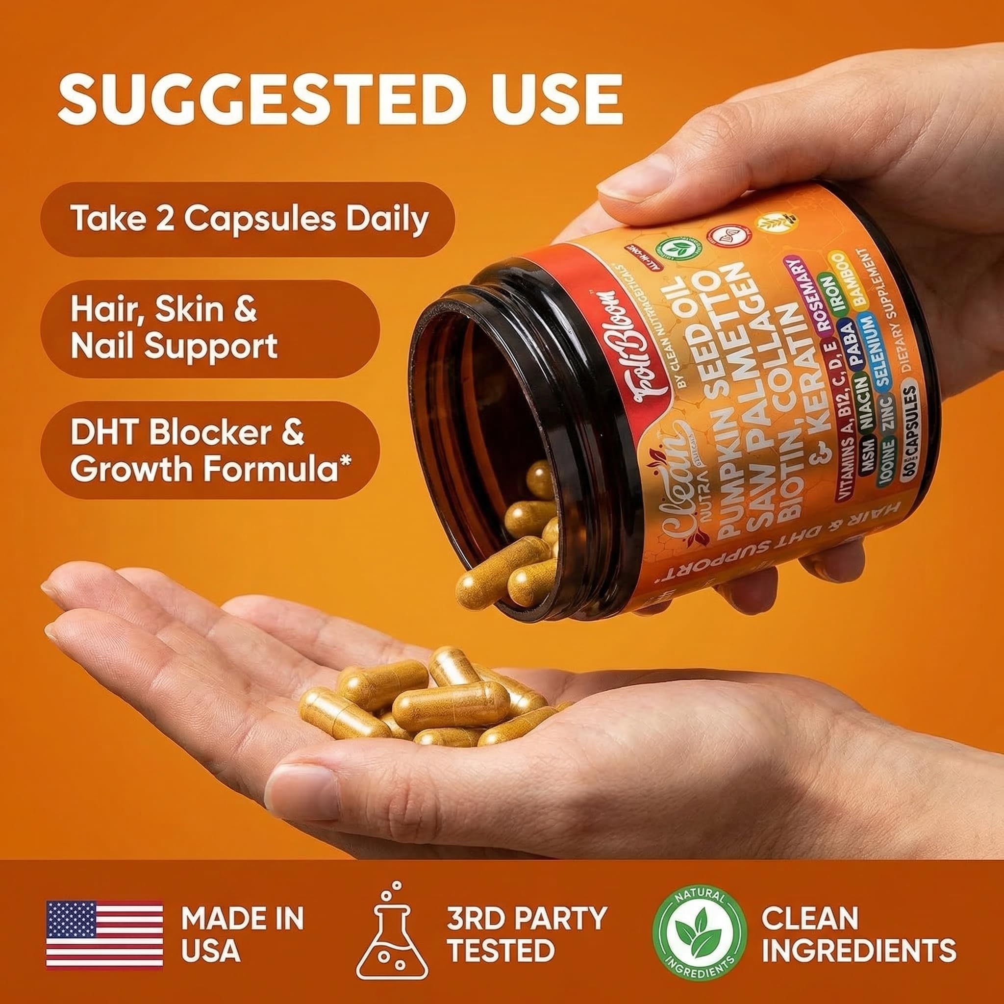 Clean Nutra keratin and collagen peptides with methylfolate in capsules