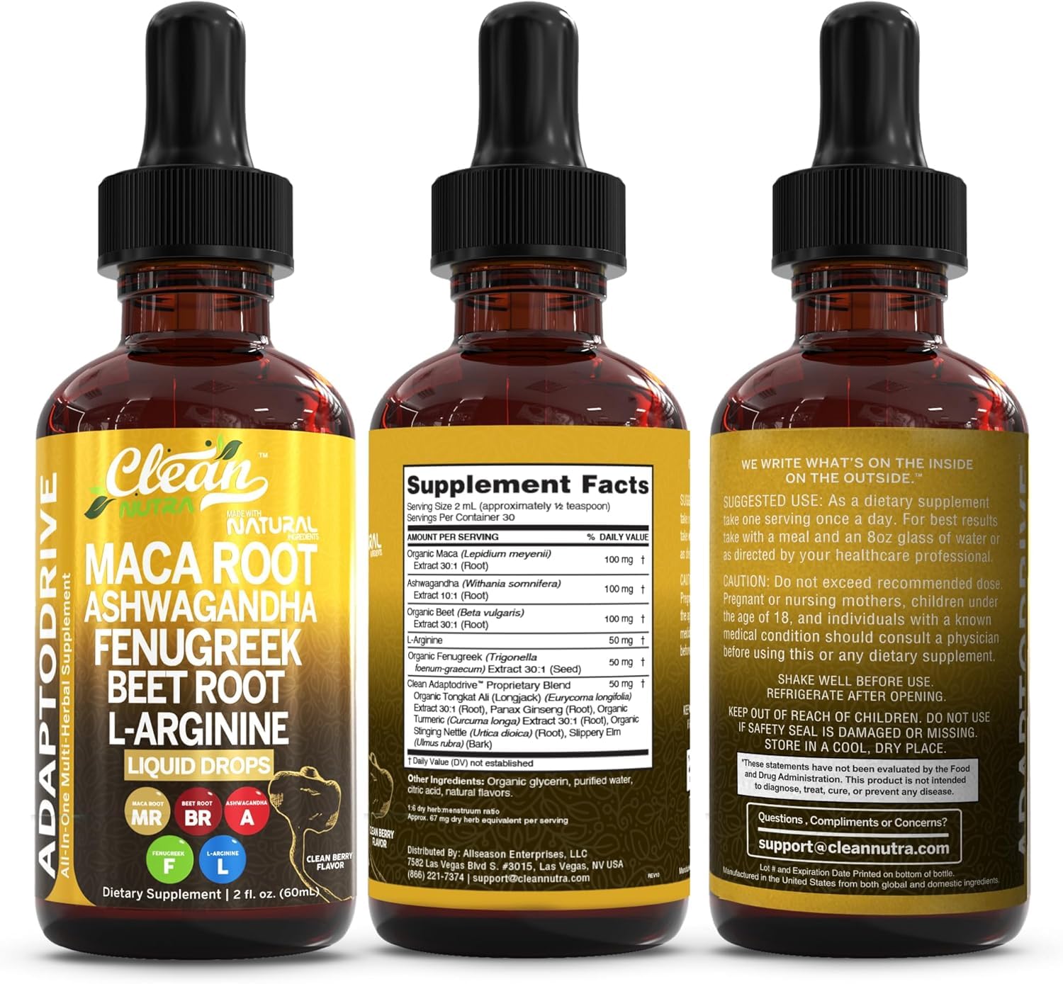 Clean Nutra L-Arginine drops bottle closeup showing post-workout potential