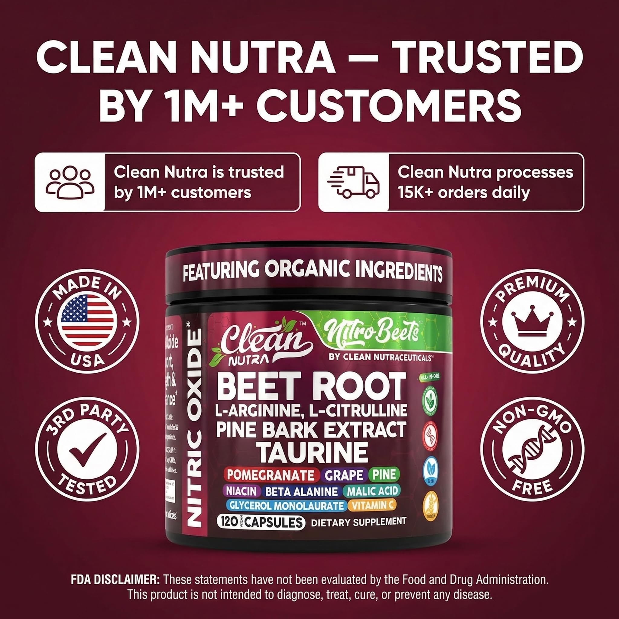 Clean Nutra L-Arginine and L-Citruline capsules promoting workout pump.