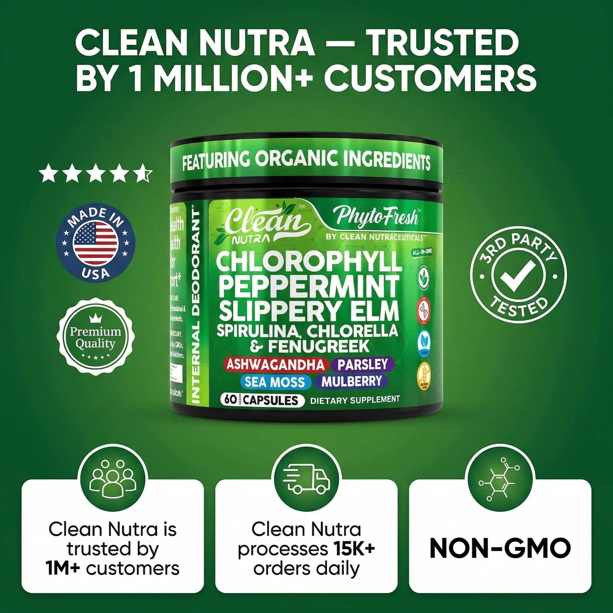 Clean Nutra lab-tested purity stamp signaling quality and safety.