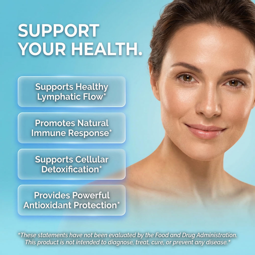 Clean Nutra Lymphatic Drainage Drops pour stream highlights easy dosing.