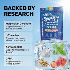 Clean Nutra magnesium glycinate powder stirred into beverage for relaxing moments.