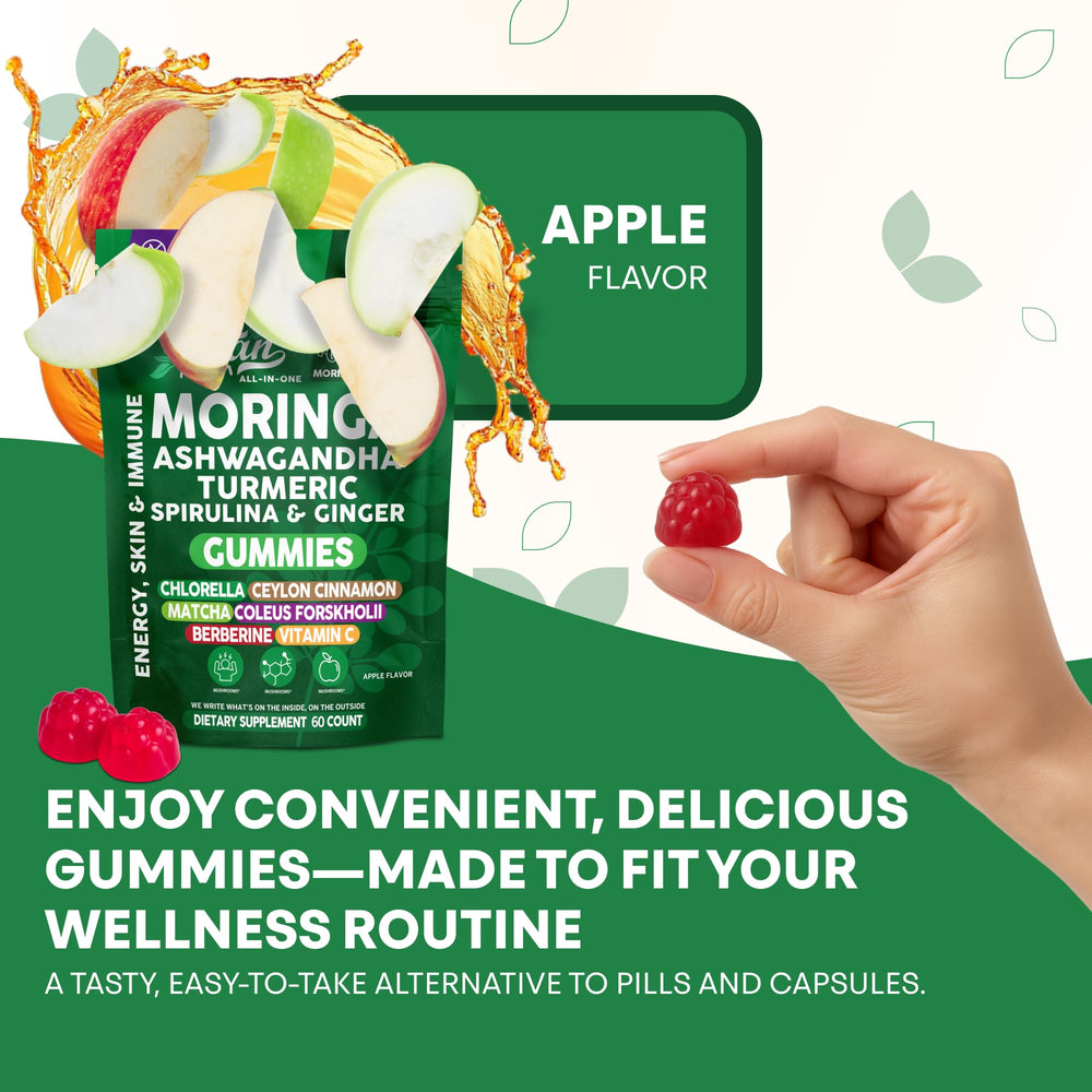 Green superfood blend image highlights spirulina and chlorella richness.