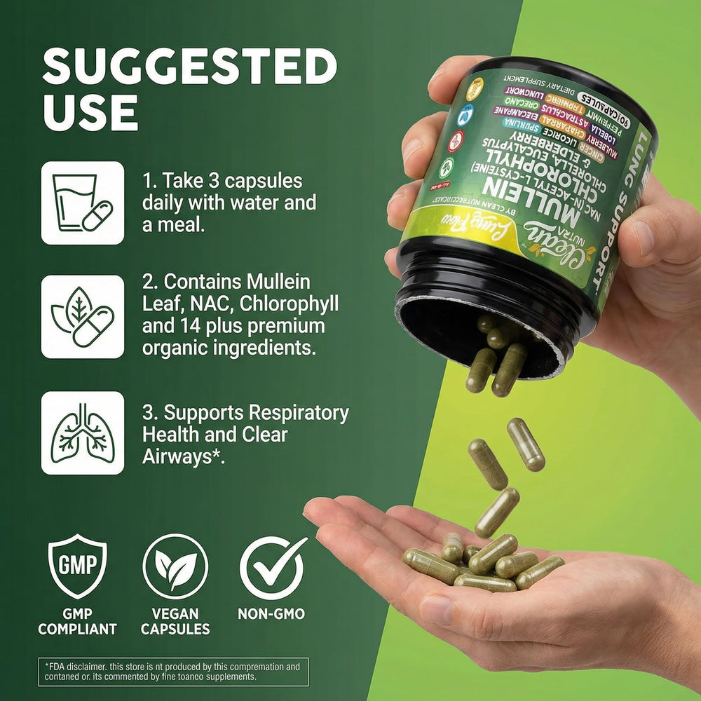 Clean Nutra NAC lung-support capsules in a glass bottle.