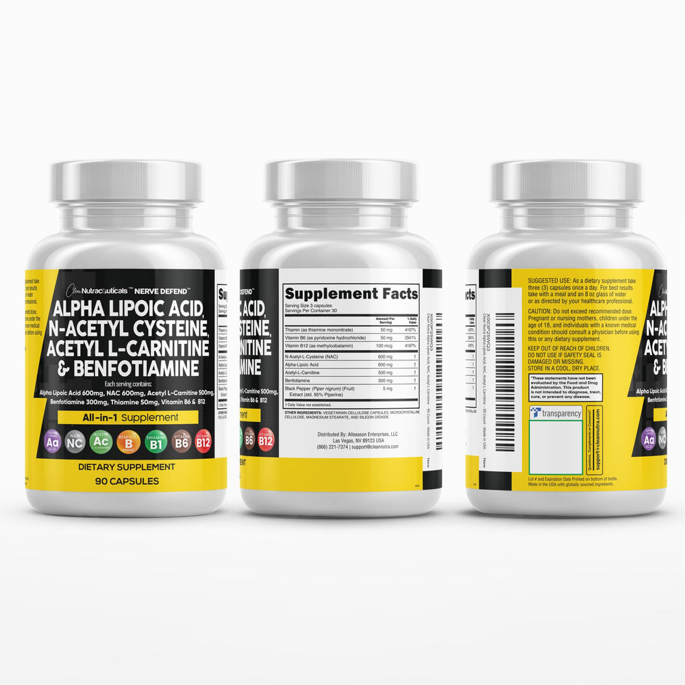 Clean Nutra Nerve Defend bottle back-label detailing supplement facts
