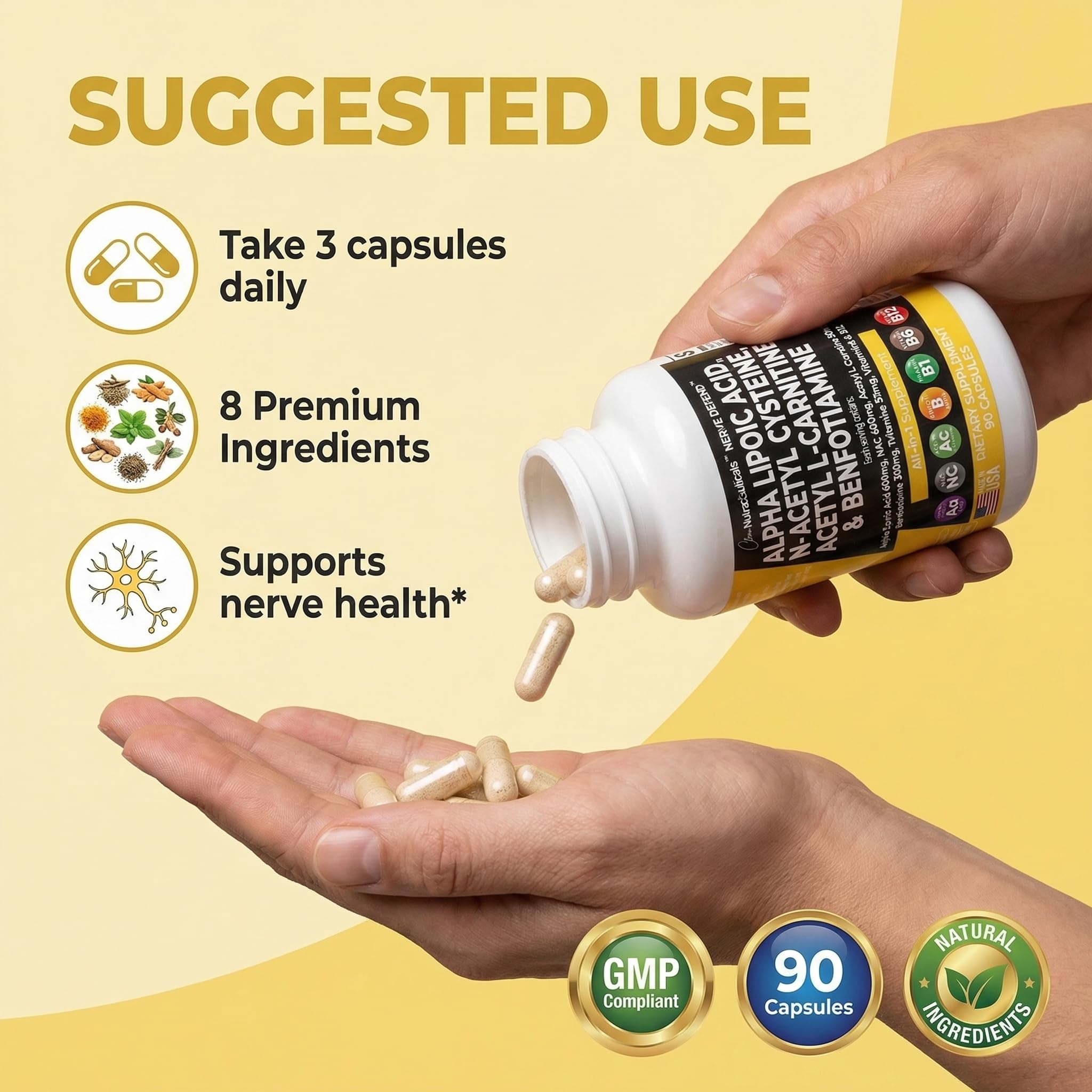 Clean Nutra Nerve Defend usage scene with capsules and water