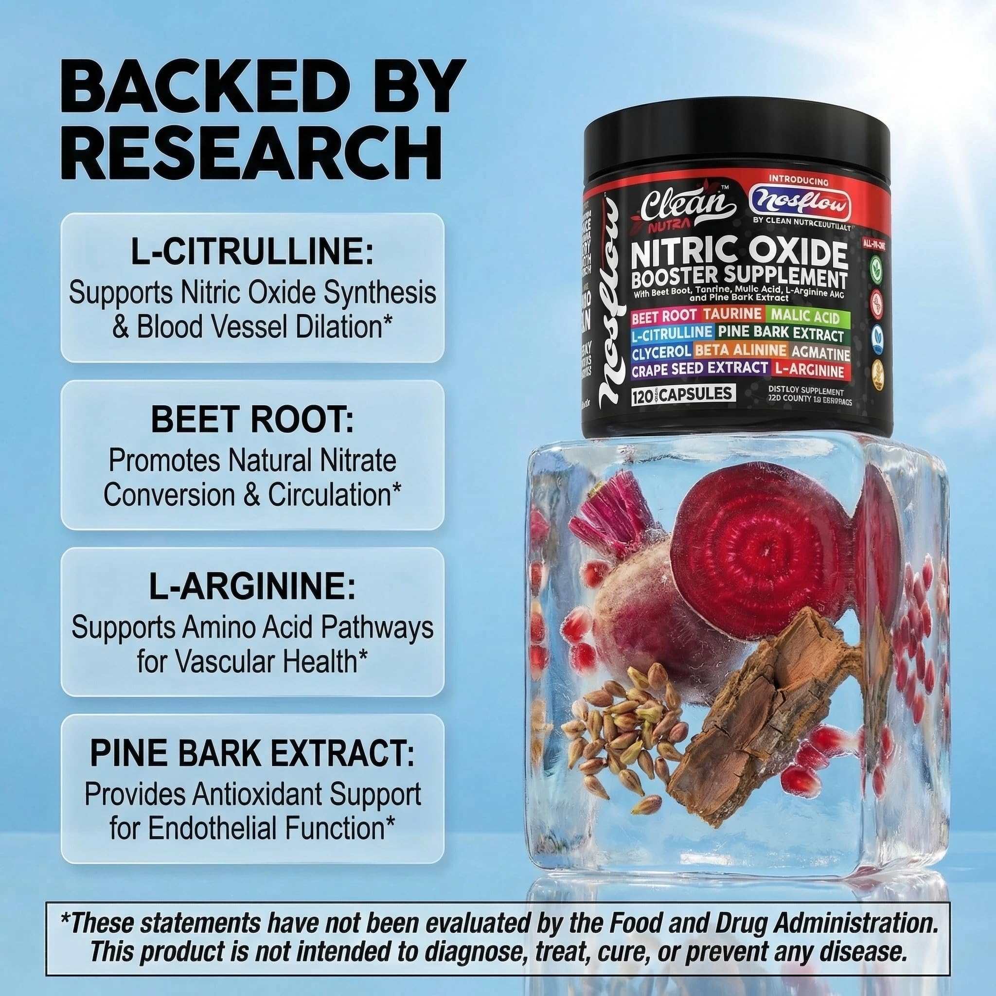 NosFlow beet root blend highlighted for natural circulation and energy during training.