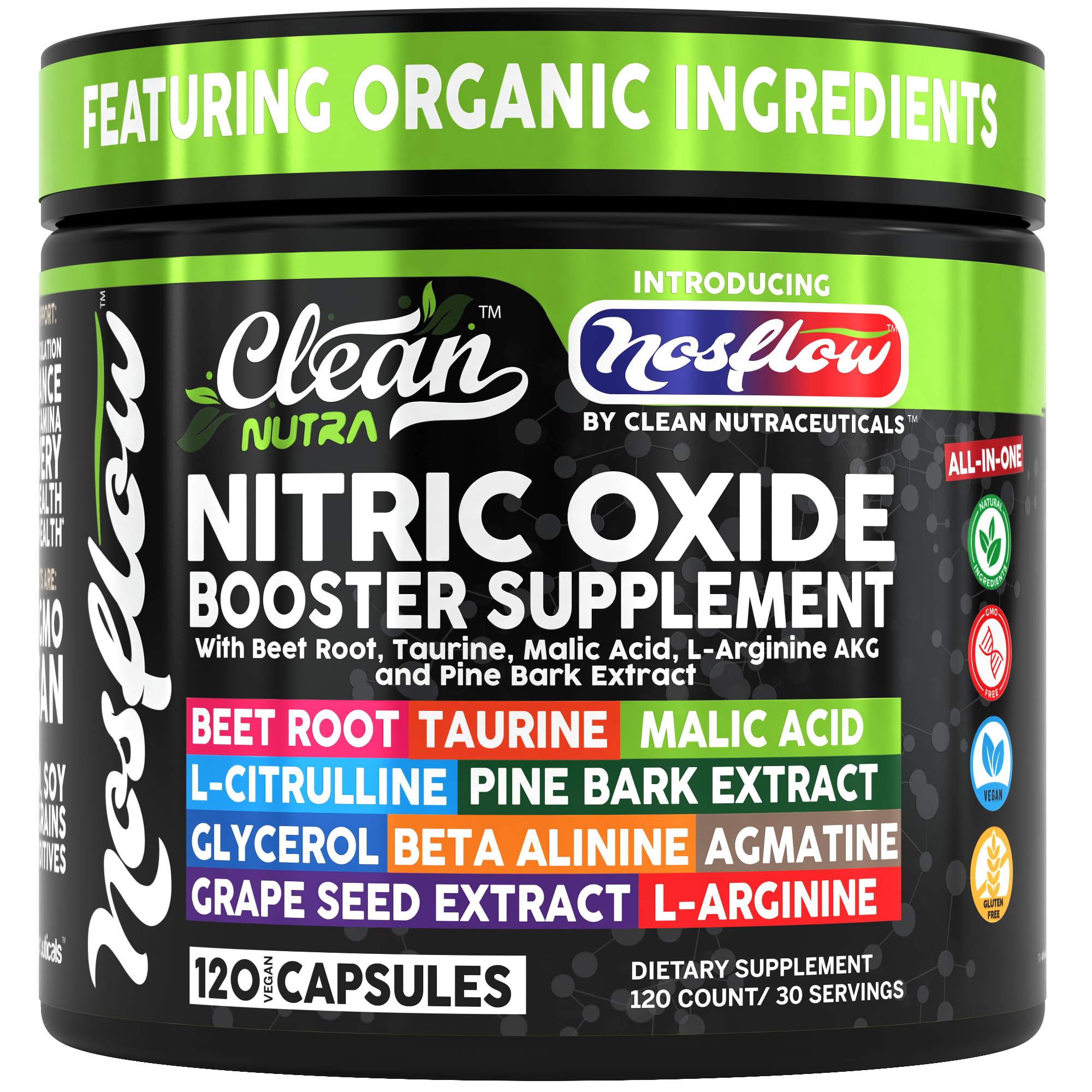 NosFlow bottle pour demonstrates nitric oxide support for workouts.