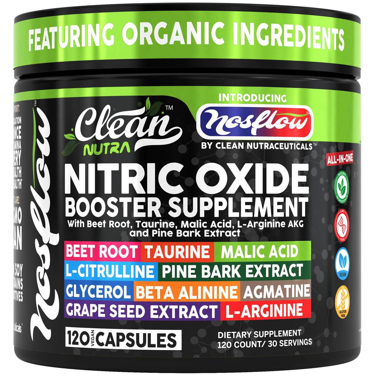 NosFlow bottle pour demonstrates nitric oxide support for workouts.