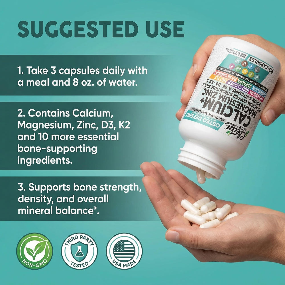 Dosing guide card for Clean Nutraceuticals Osteo Defend as part of daily routine.