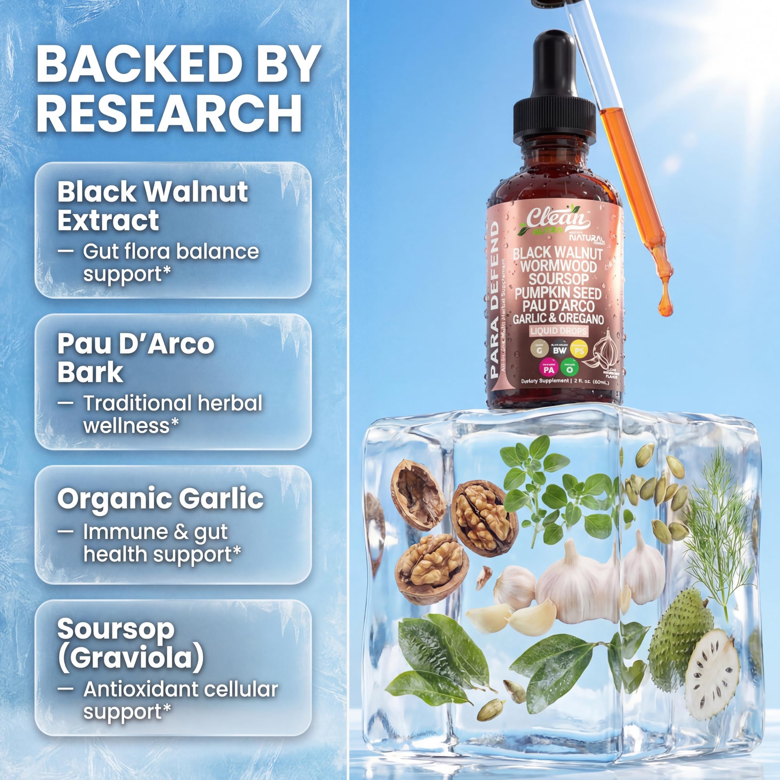 Clean Nutra Para Defend black walnut hull image suggesting digestive support