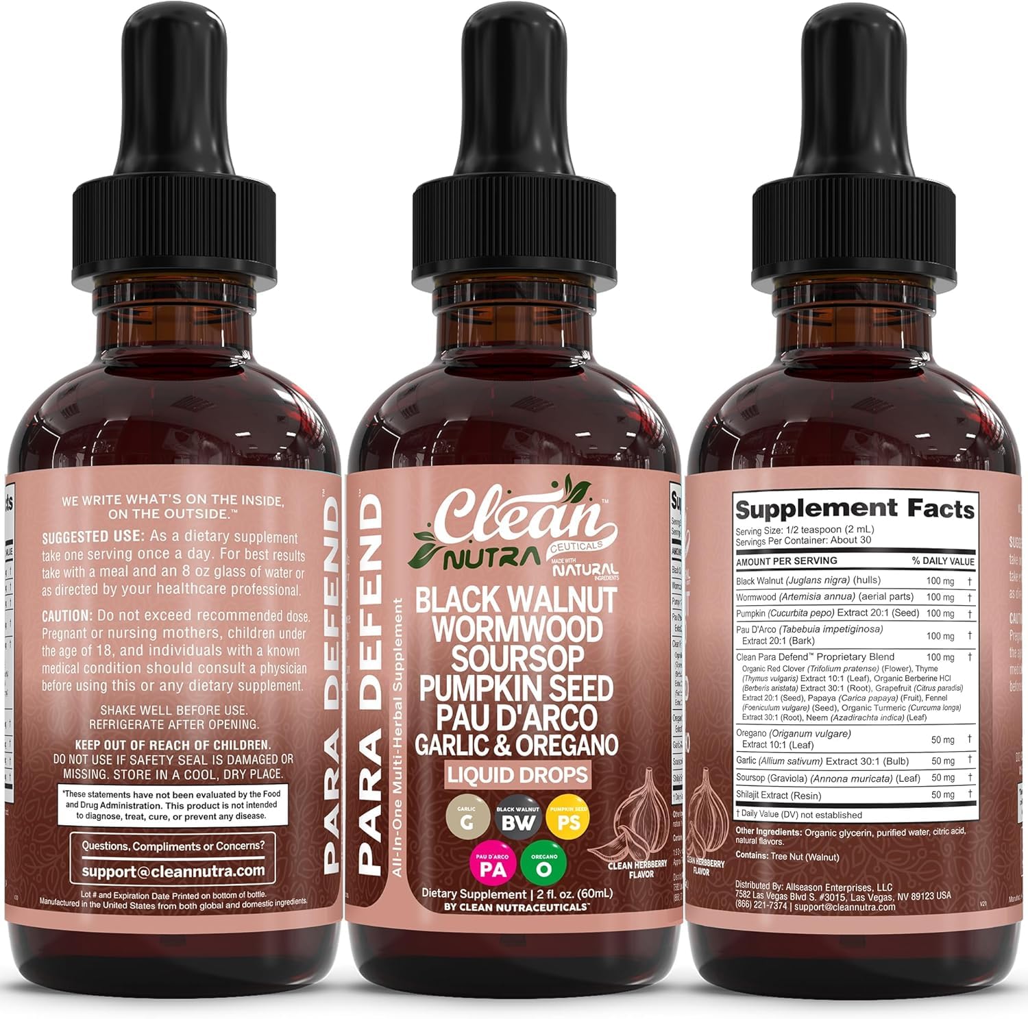 Clean Nutra Para Defend soursop oil bottle hints at tropical ingredient