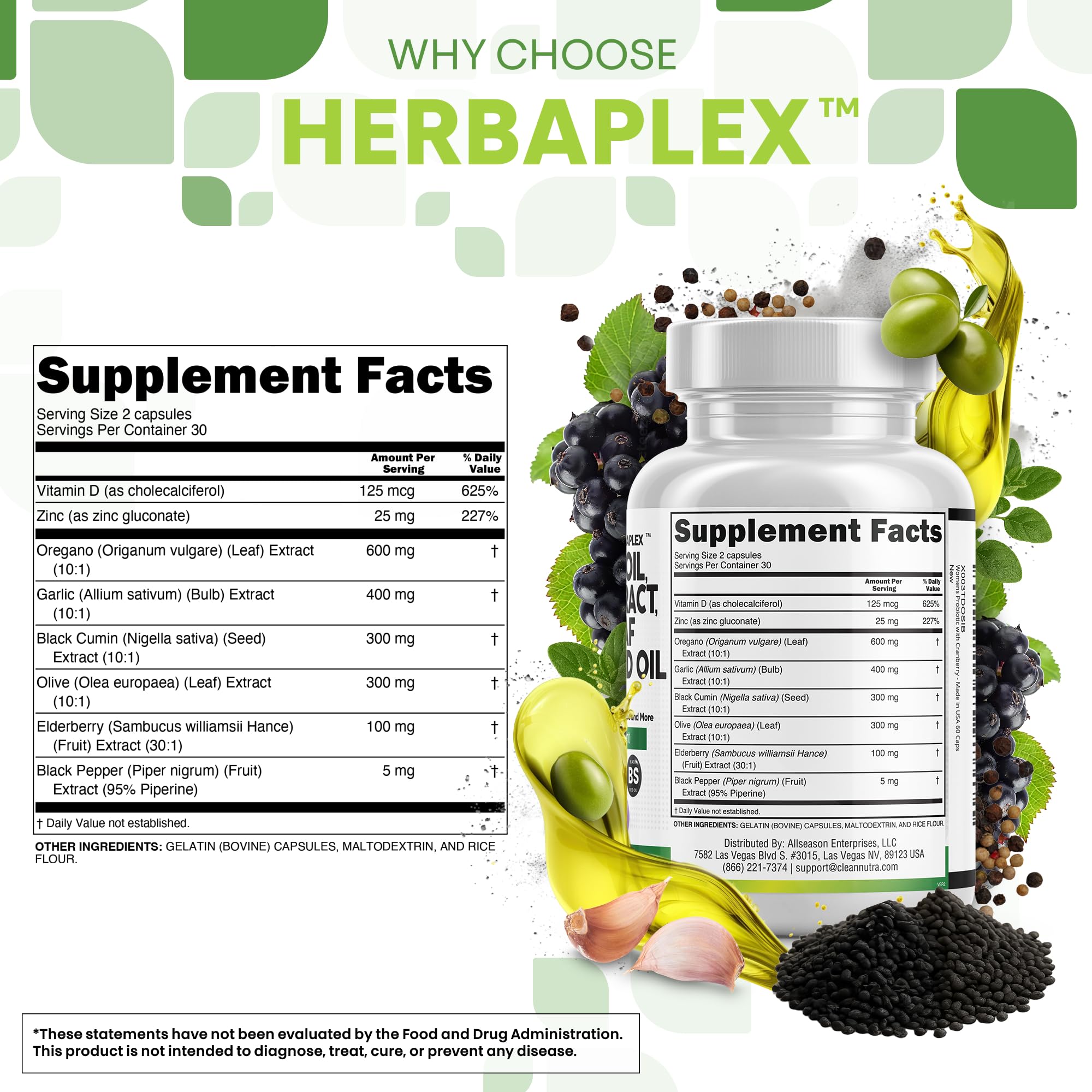 Clean Nutra Sambucus Elderberry Capsules bottle for seasonal wellness.