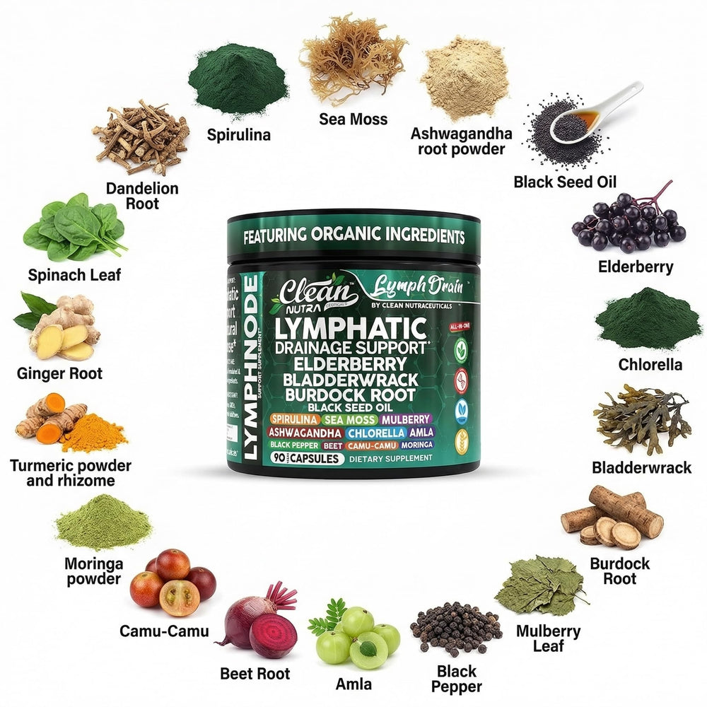 Clean Nutraceuticals Sea Moss and Bladderwrack capsules on a white background for mineral-rich nourishment.