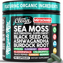 Clean Nutra sea moss capsules bottle front shows daily wellness potential