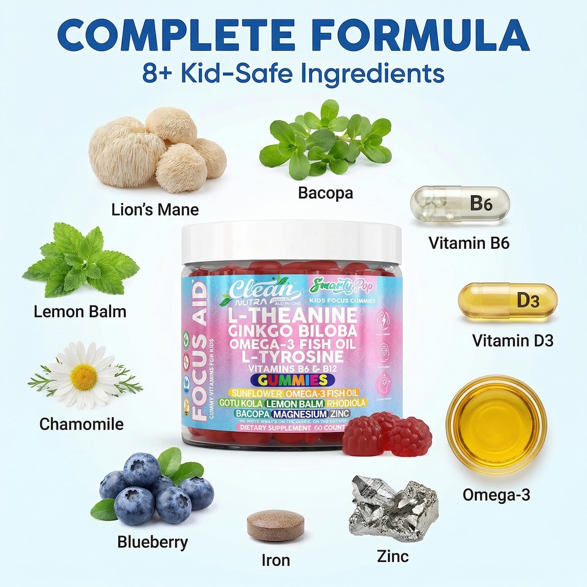 Clean Nutra SmartyPop L-Theanine gummy closeup for calm focus