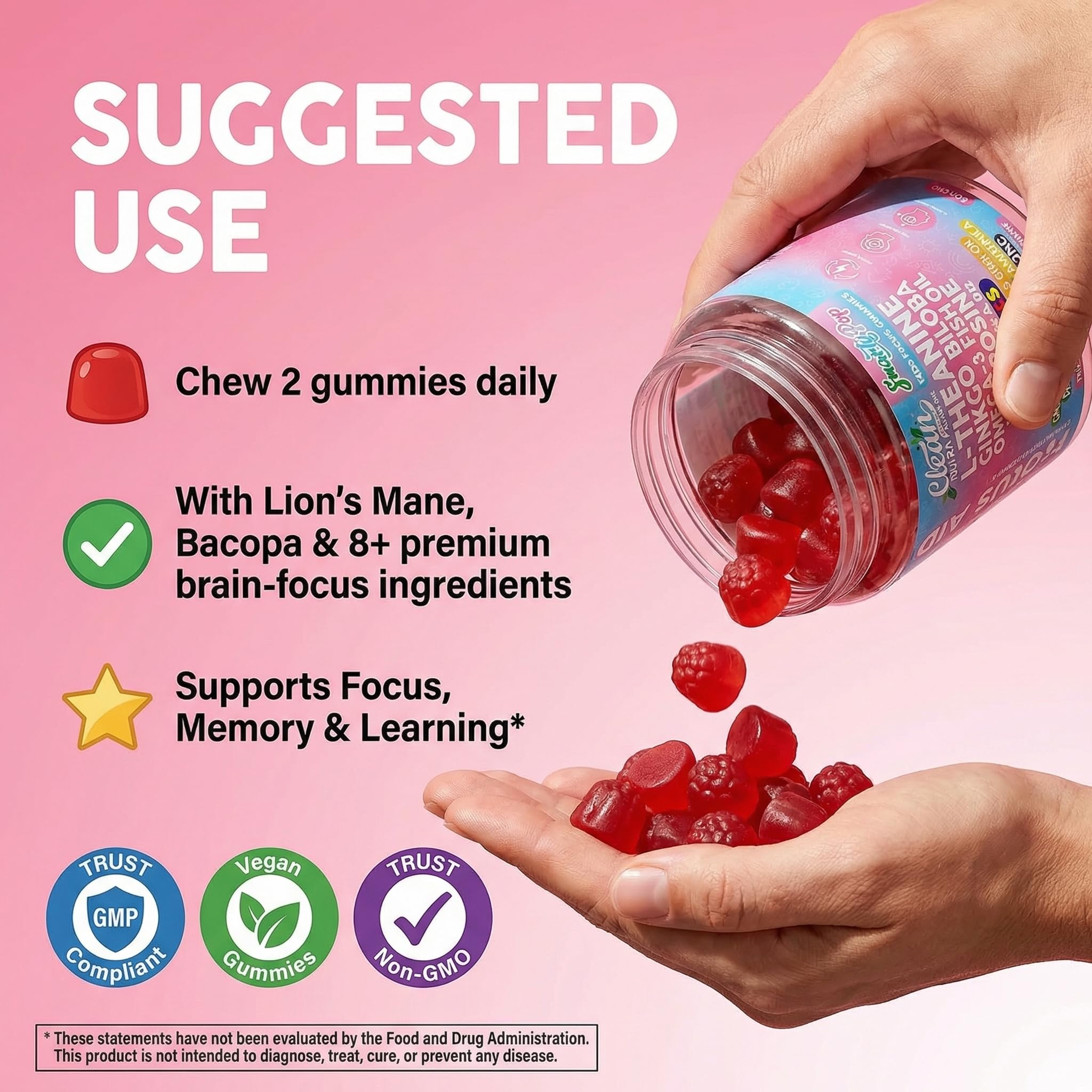 Clean Nutra SmartyPop Omega-3 closeup emphasizes essential fatty acids for kids