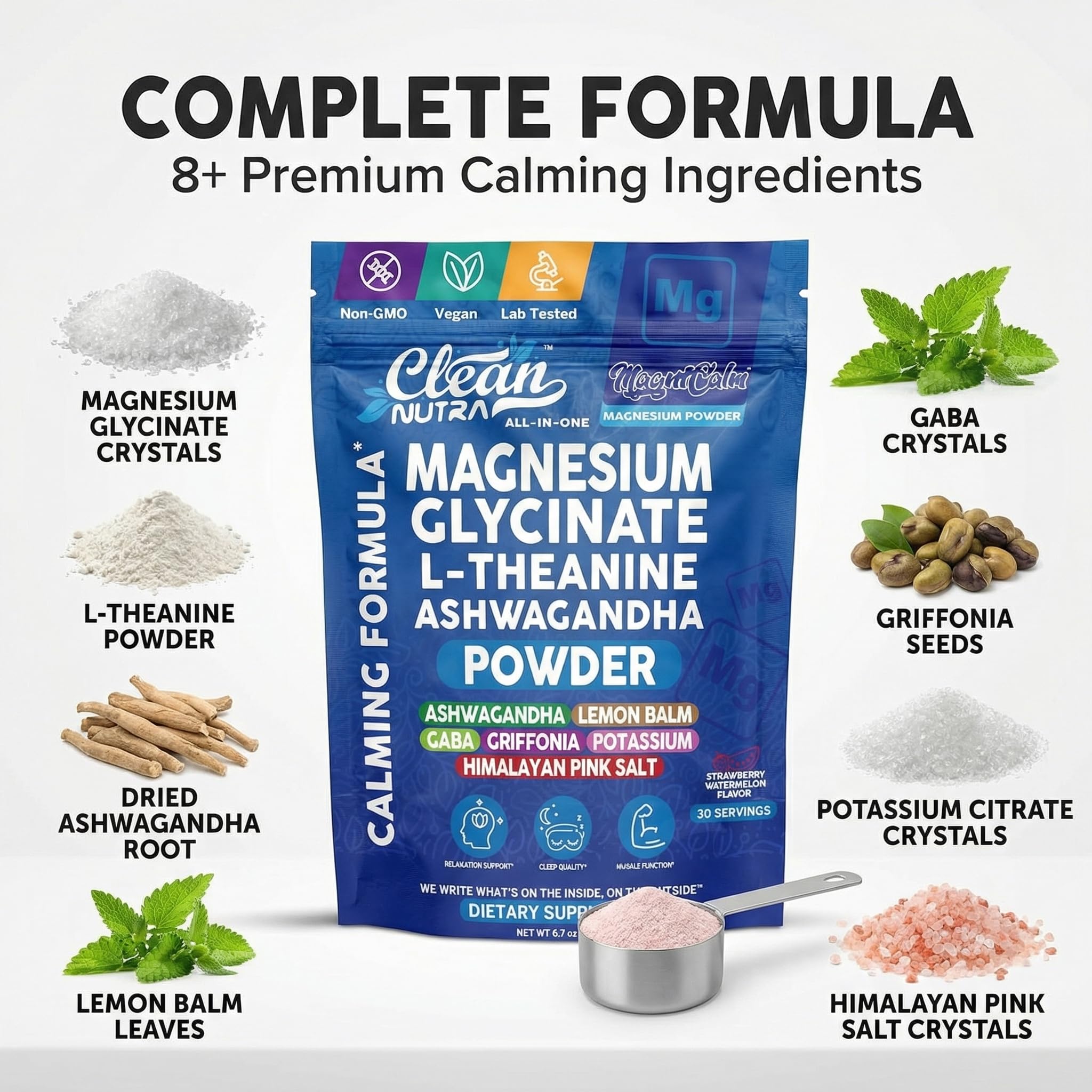 Clean Nutra strawberry-watermelon flavor powder mixing in glass.