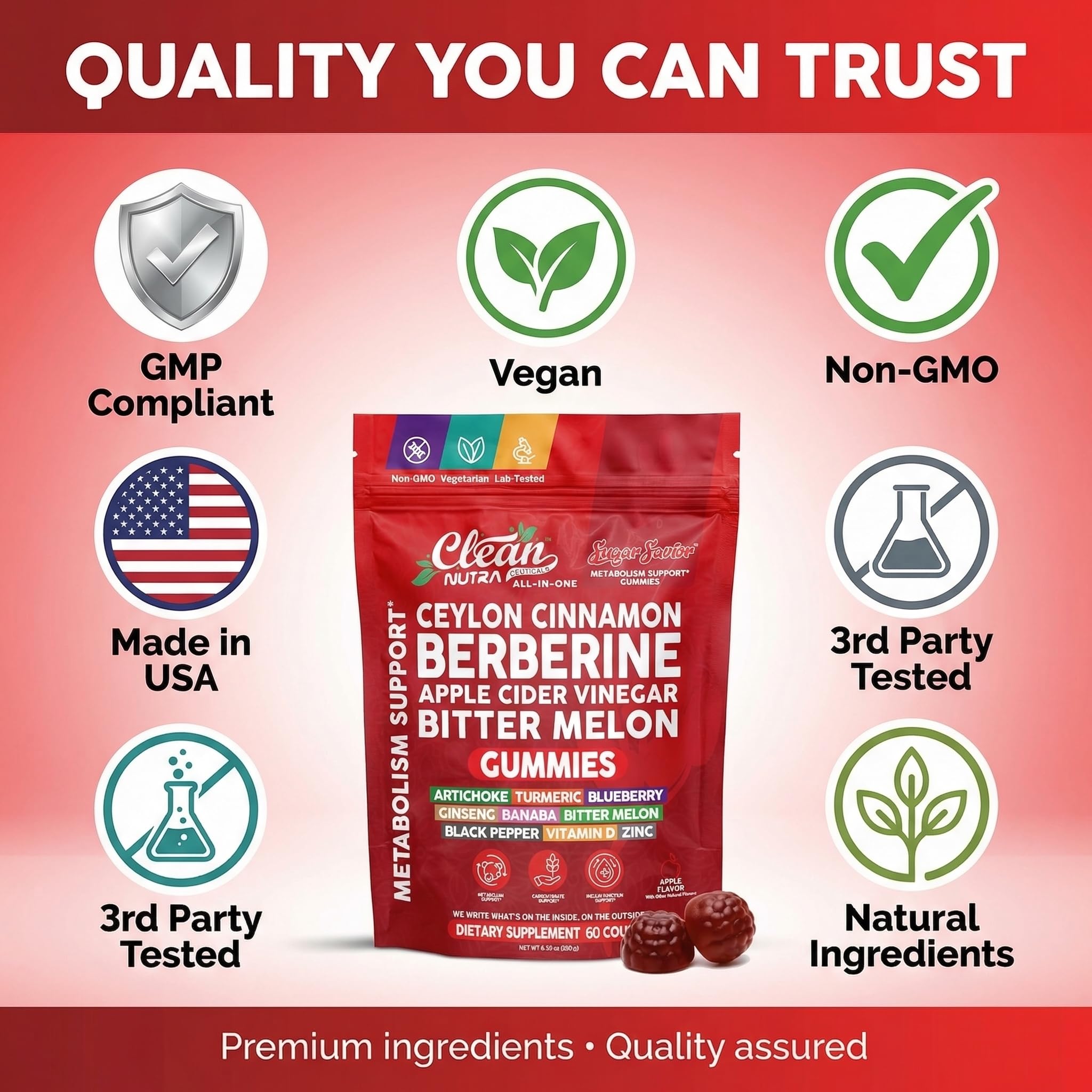 Clean Nutra Sugar Savior vitamin D zinc gummies deliver essential micronutrients daily.