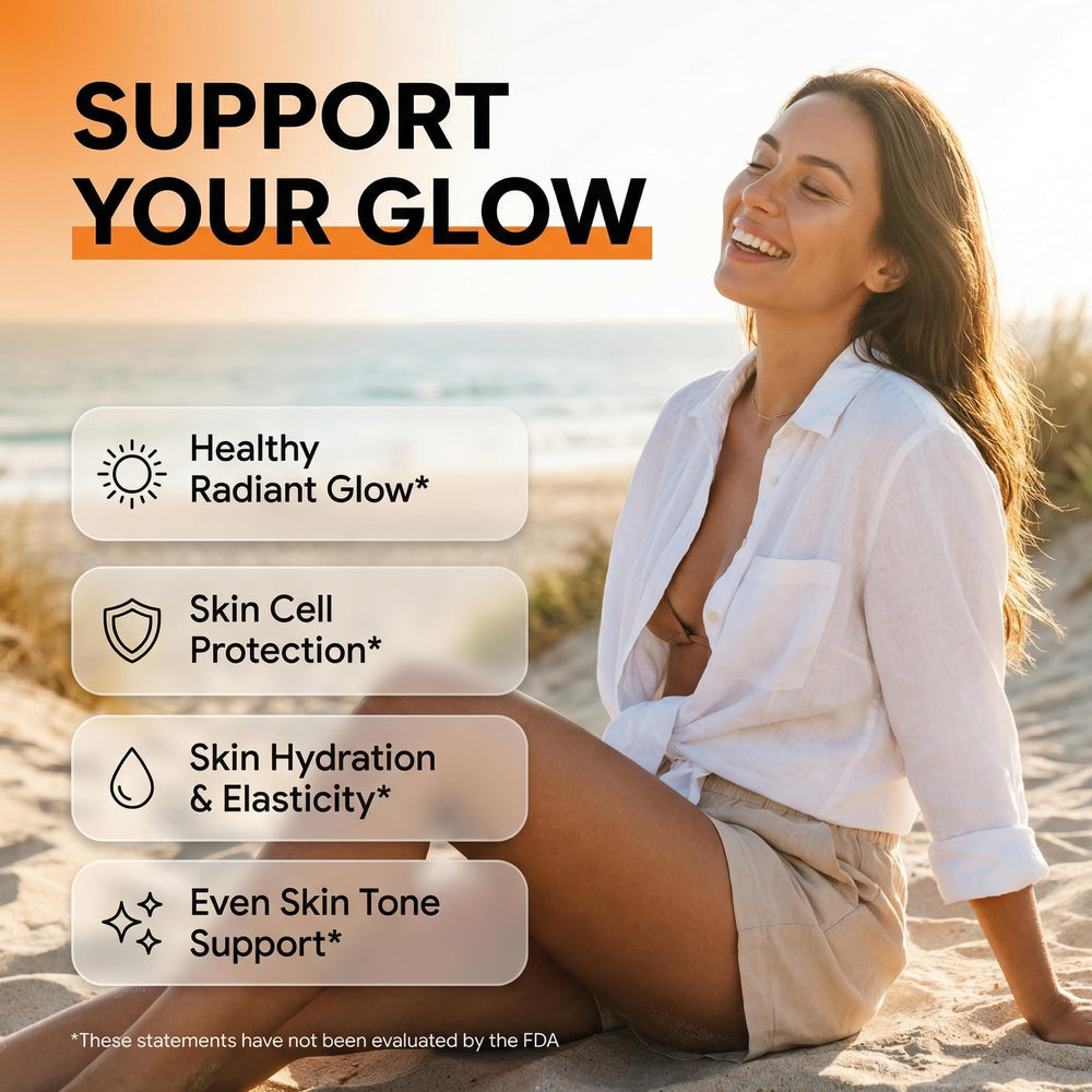 Clean Nutra Sunless Glow bottle pour showing strawberry banana flavor and daily support