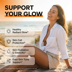 Clean Nutra Sunless Glow bottle pour showing strawberry banana flavor and daily support