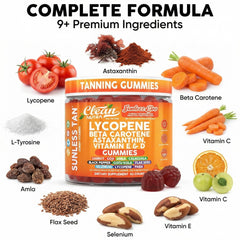 Clean Nutra Sunless Glow packaging label emphasizes antioxidants and carotenoid blend
