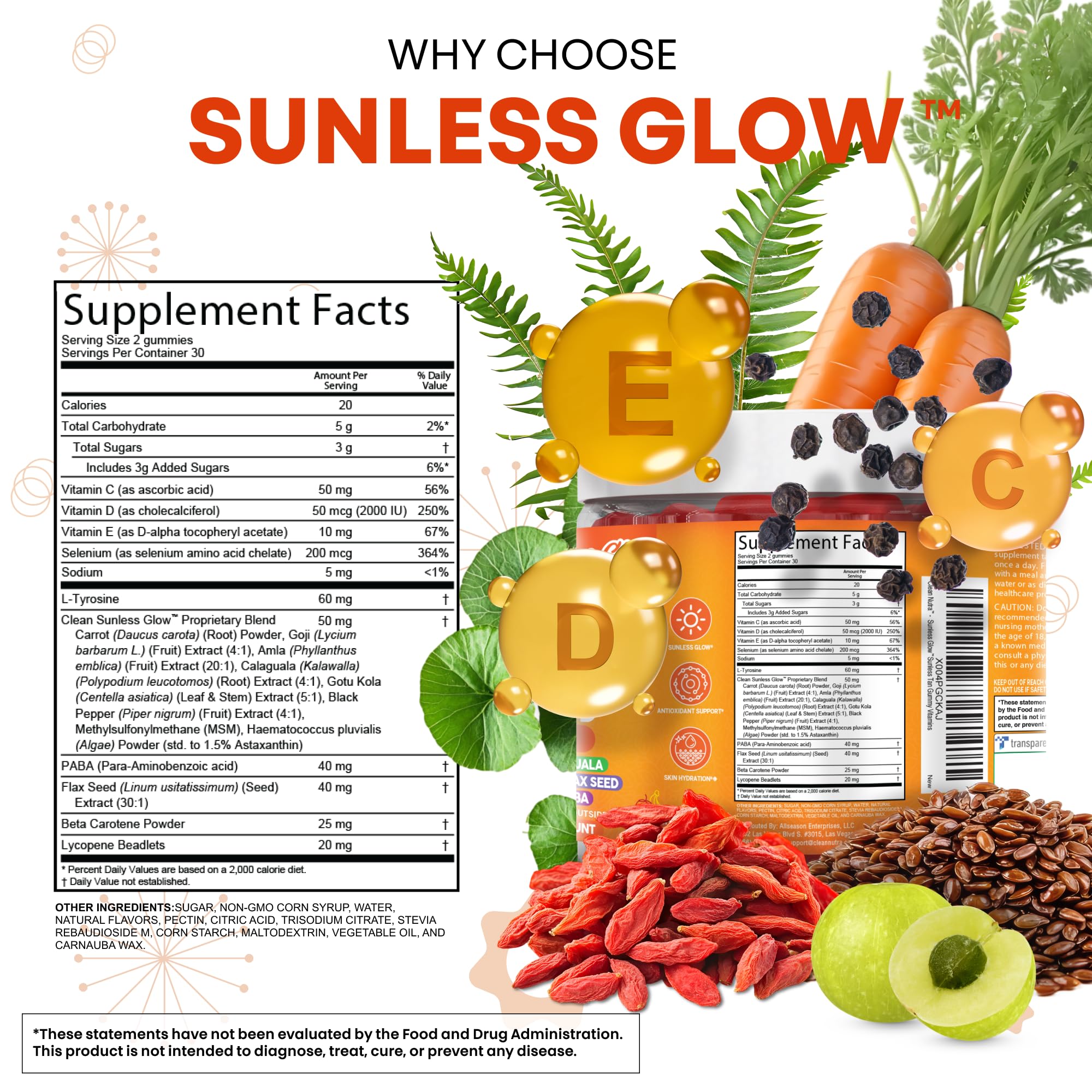 Clean Nutra Sunless Glow strawberry banana gummies on surface imply tasty daily nourishment