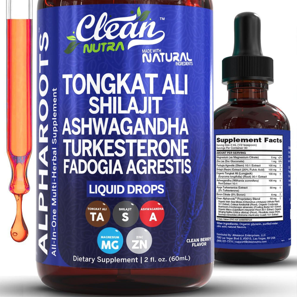Clean Nutra Tongkat Ali Liquid Drops bottle for energy and vitality support