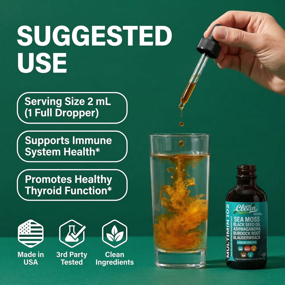 Clean Nutra vegan liquid supplement presented as a convenient daily option.