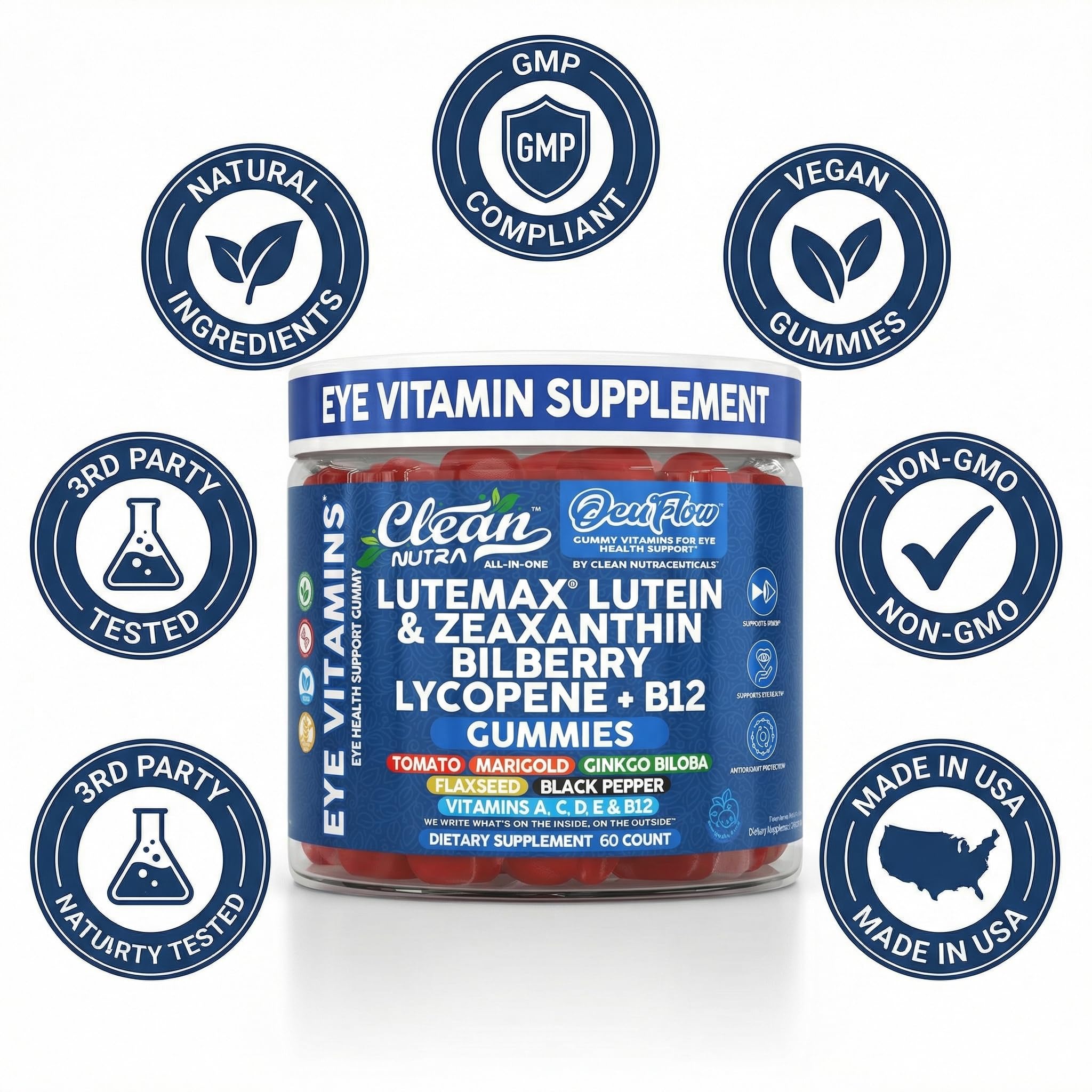 Clean Nutra zinc and B12 panel on packaging highlights daily wellness ingredients.