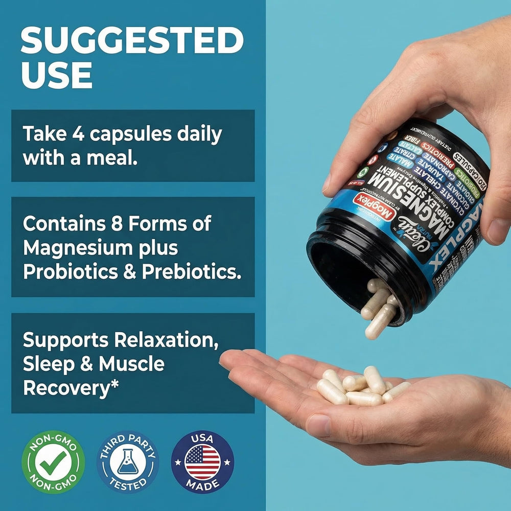 Clean Nutraceuticals 8in1 powder form visual demonstrates magnesium compound versatility.