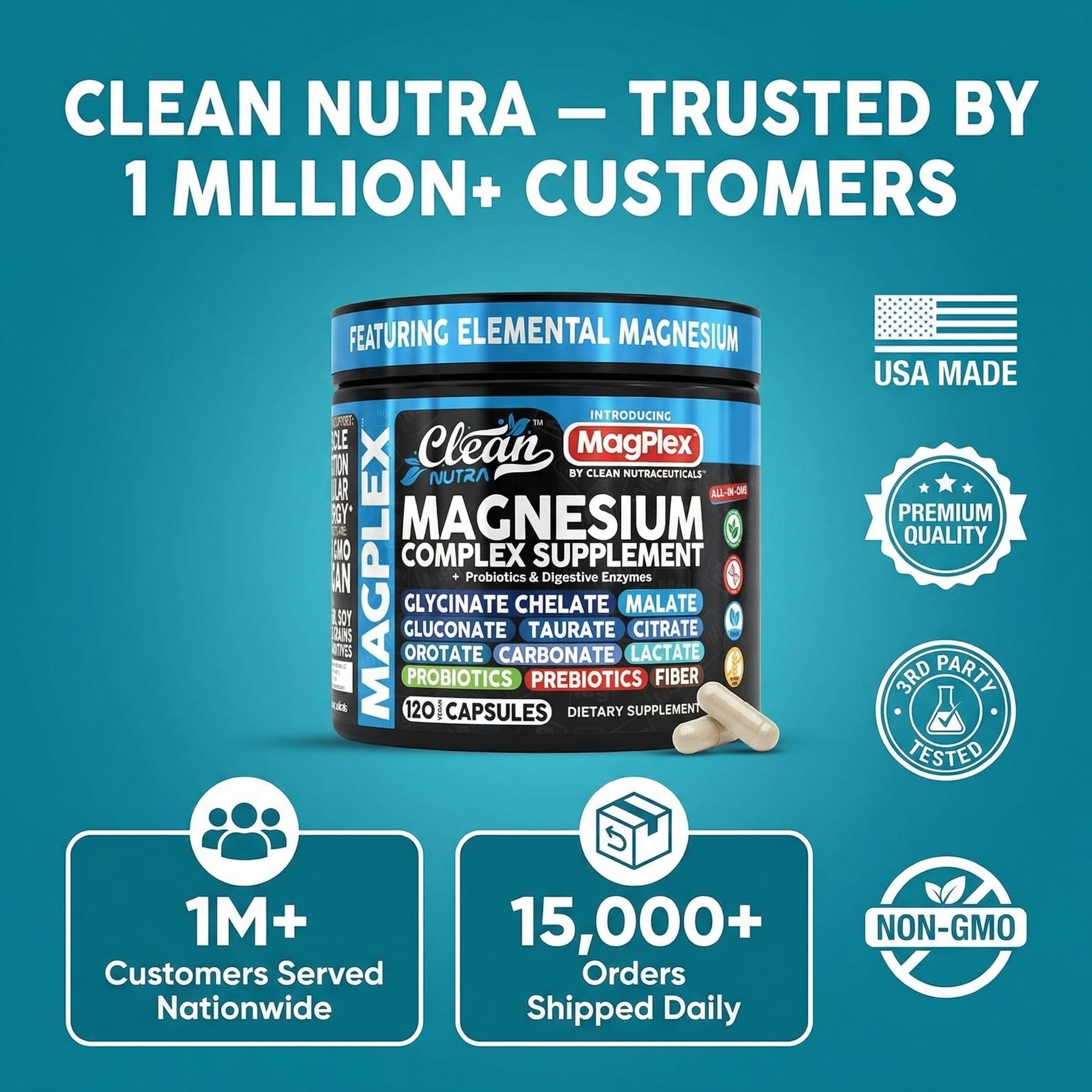 Clean Nutraceuticals 8in1 ready-to-take capsules on a bottle top for daily routine.
