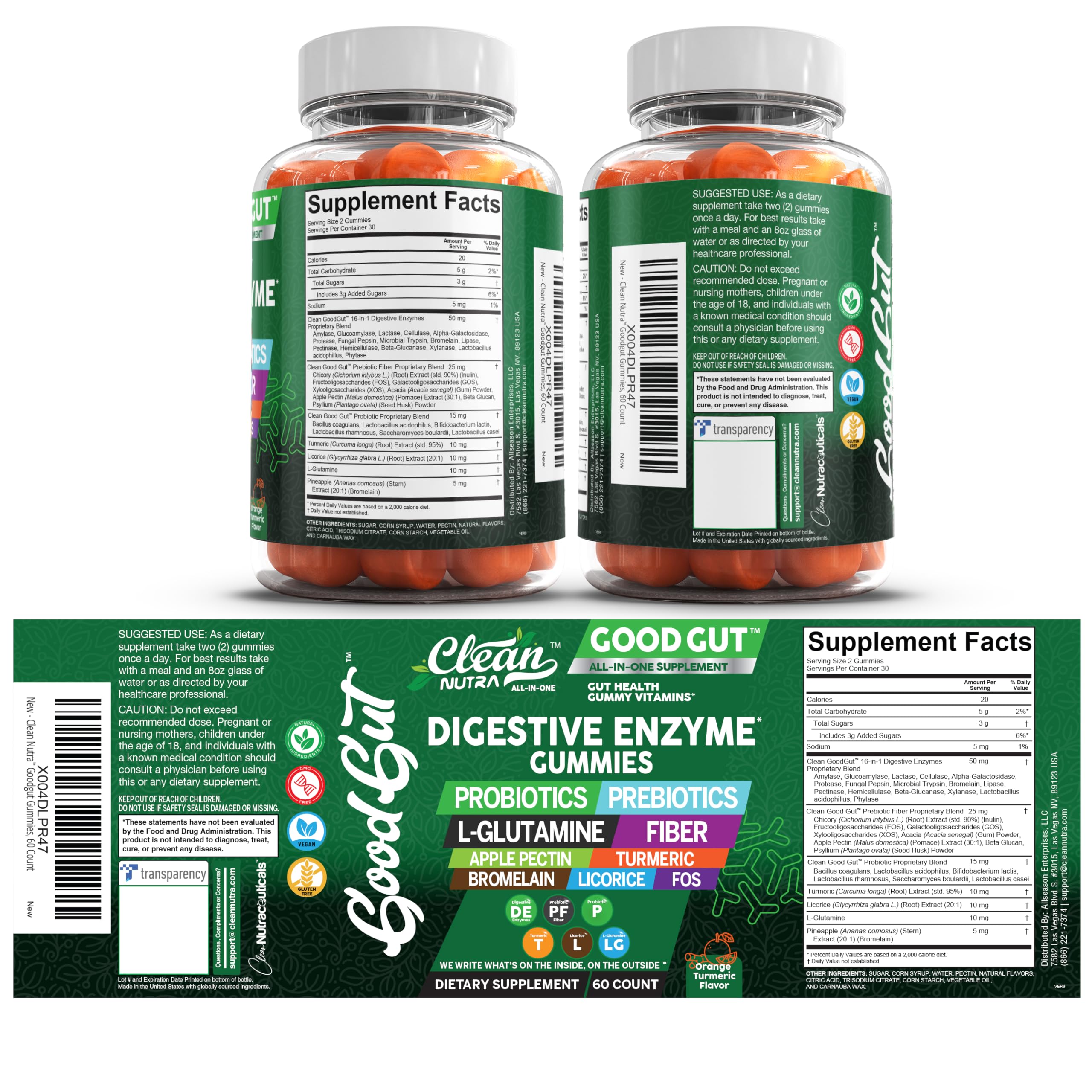 Clean Nutraceuticals All-in-One Gut Health Kit shows a complete daily routine.